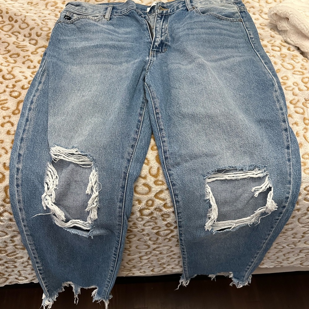 Kancan Medium Wash Distressed Mom Jeans